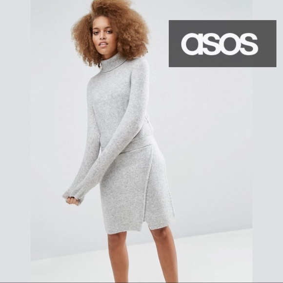 ASOS Dresses & Skirts - ASOS Lounge Knit Dress Elastic Waist Gray turtNeck